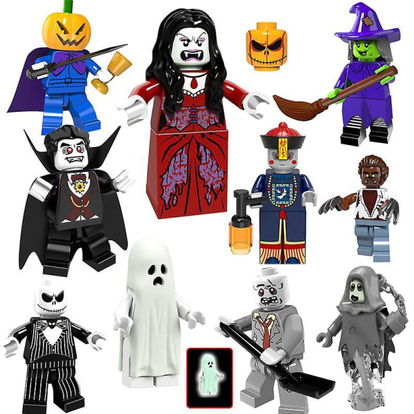 10 Halloween Building Blocks Minifigure Pumpkin Ghost Skeleton Vampire Little Zombie Zombie Assembling Building Block Toy