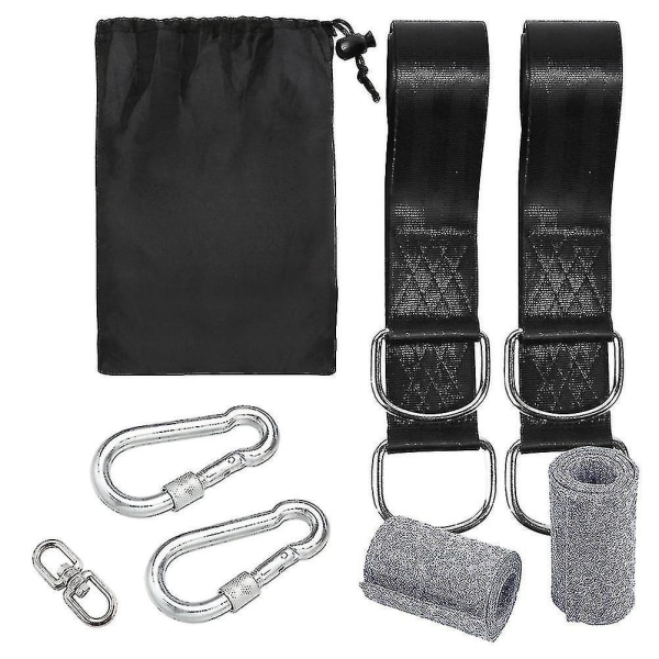8pcs Tree Swing Straps Hanging Kit Holds 1000kg With Two Heavy Duty Carabiners Camping Hammock Accessories Cot Bed Straps (black)