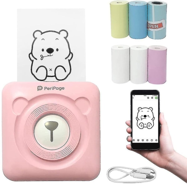 Kannettava älykäs valokuvatulostin, mini lämpötulostin Bluetooth tarroille, muistioille ja kuiteille, 6 tulostuspaperirullalla
