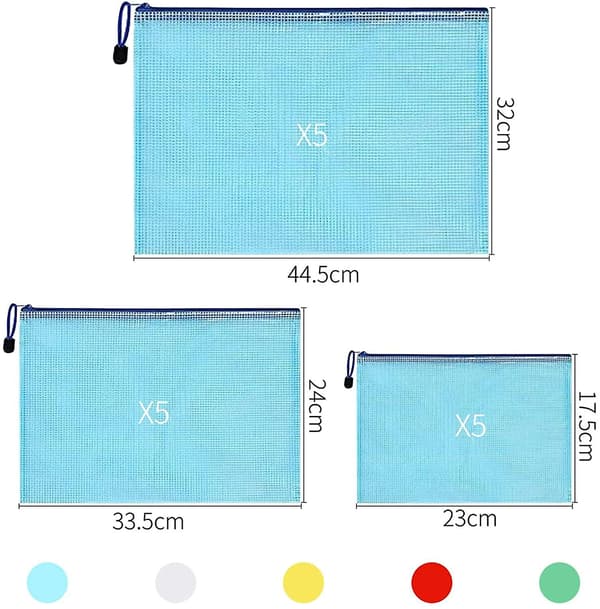 15 Pieces Document Pocket A3 + A4 + A5, File Pockets With Zipper, Mesh Plastic