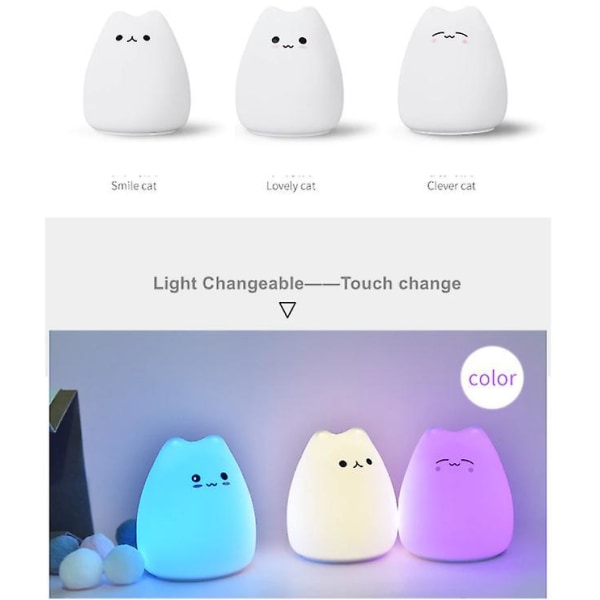 Cute Animal Little Cat Touch Sensor Control LED Kids Night Lights 3AAA Batteries