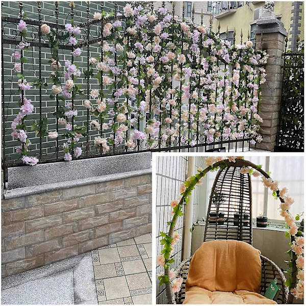 2 Pakke Kunstig Kirsebærblomst Guirlande Vægophæng Kirsebærranke Silke Blomster Guirlande Blomsterstreng Falske Blomster Guirlande