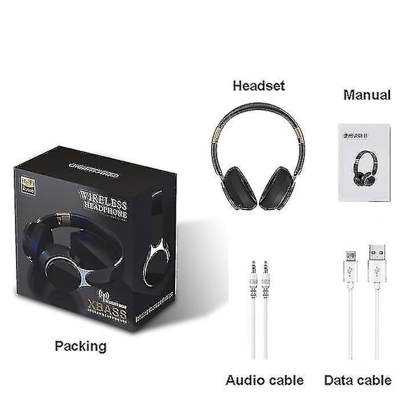 Headphones Wireless Bluetooth Headphones Over Ear Headset Stere BLACK