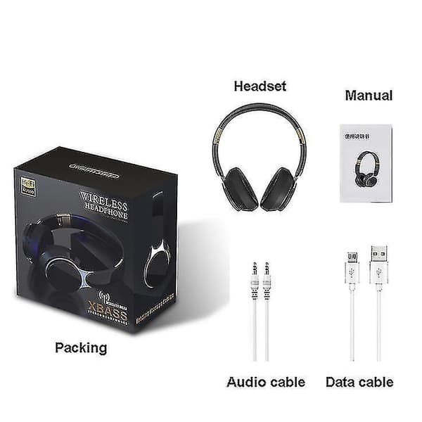 Trådløse Bluetooth hovedtelefoner Over Ear headset Stereo BLACK