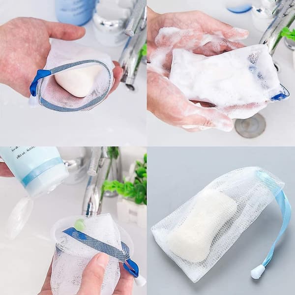 4 Pack Exfoliation Soap Mesh Bag Shower Soap Bag With Suction Hook
