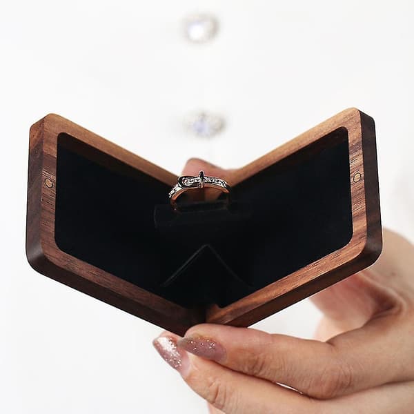 Wooden Ring Box For Proposal Ceremony Ring Box With Concealed Magnetic Closure