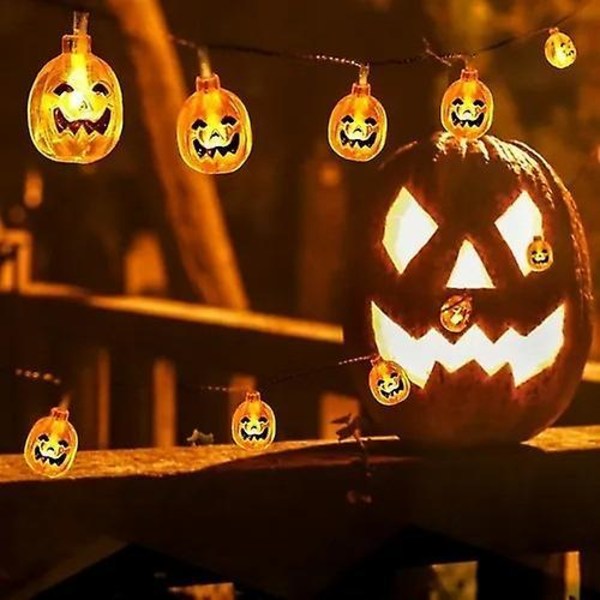 Halloween-pihajuhlien koristevalot, 8 tilaa, vedenpitävä paristokotelo, kaukosäädin, 3D-haamukasvo, kurpitsa-LED-valosarja (keltainen) (1 kpl)