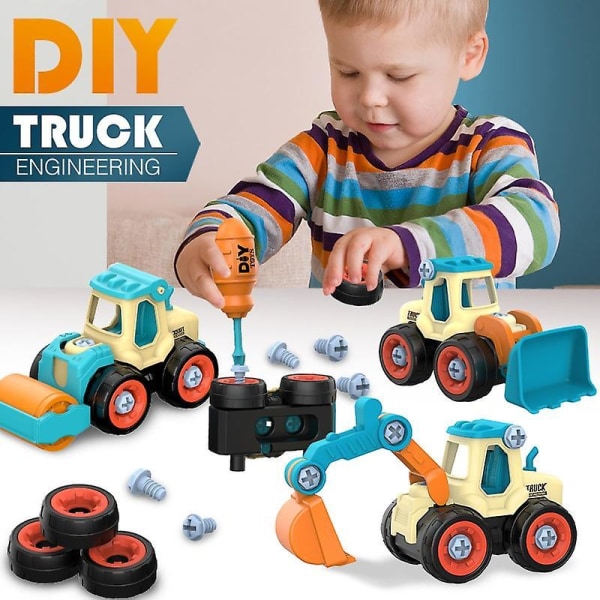 Nut Disassembly Loading Unloading Engineering Truck Excavator Bulldozer Kids Screw Boys Creative Tool Education Toys Car Model Blue