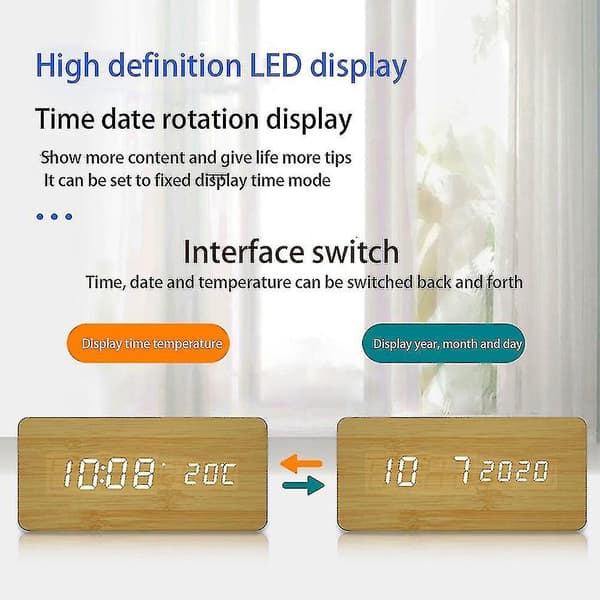Tre LED Vekkerklokker Digitalt Display Bordklokke Brun