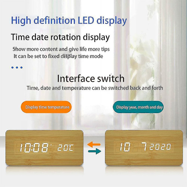 Wooden Led Alarm Clocks Digital Display Table Clock Brown