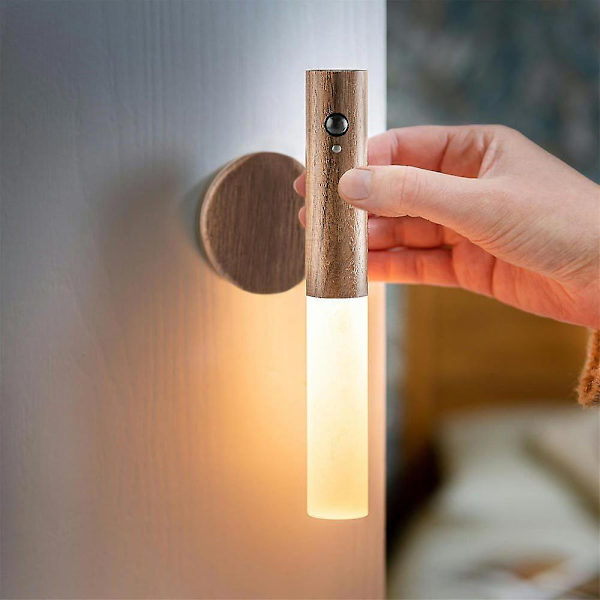 Wireless Motion Sensor Smart Led Light Magnetic Base Usb Recharge Lamp Walnut