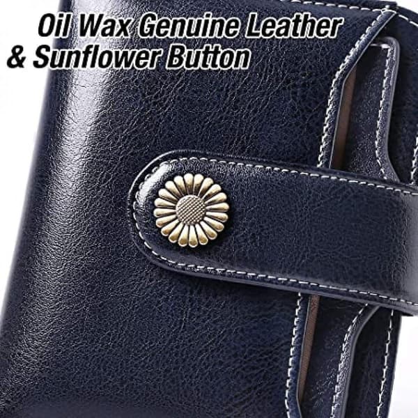 Women's Leather Wallet Small Rfid Blocking Bi-fold Zip Pocket Card Holder With 2 Id Window