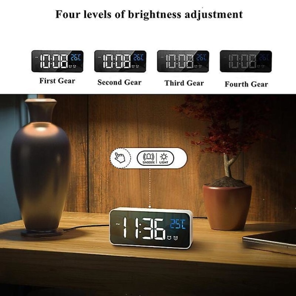 Music Alarm Clock Led Digital Clock 2 Alarms Voice Control Snooze Temperature Display Reloj Despertador Digital With Usb Cable