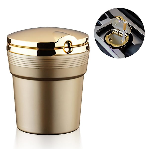 Universal Car Ashtray With Led Lights With Cover Creative Personality Covered Car Inside The Car Multi-function Car Supplies New Gold