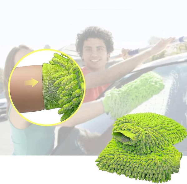 Car Wash Mitt 2 Pack Large Size Microfiber Wash Mitt Winter Light Blue Light green