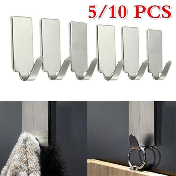 5/10 Pcs Stainless Steel Self Adhesive Hooks Sticky Wall Door Hook Wall Hanger 5pcs