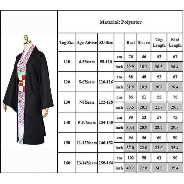Børne Anime Demon Slayer Cosplay Kostume Sæt Tanjirou Nezuko Outfit Kamado Nezuko 13-14 Years