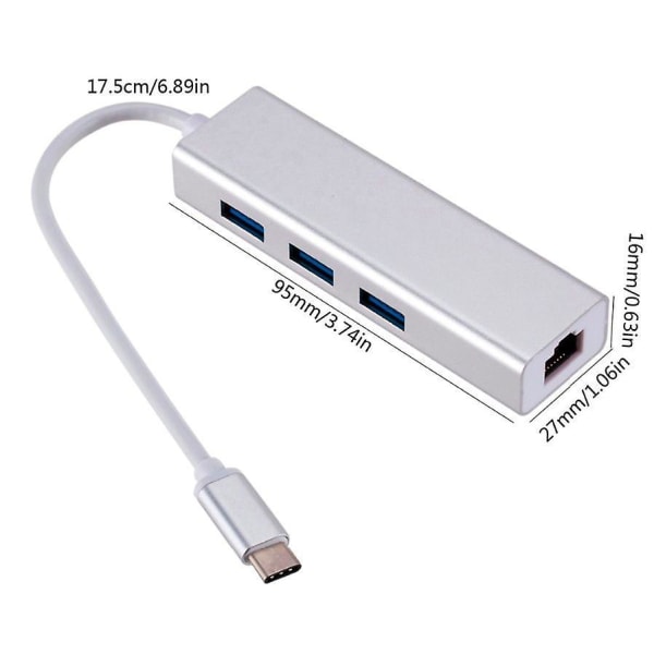 Type C uros Ethernet naaras + 3 X Usb 3.0 / 3.1 naaras