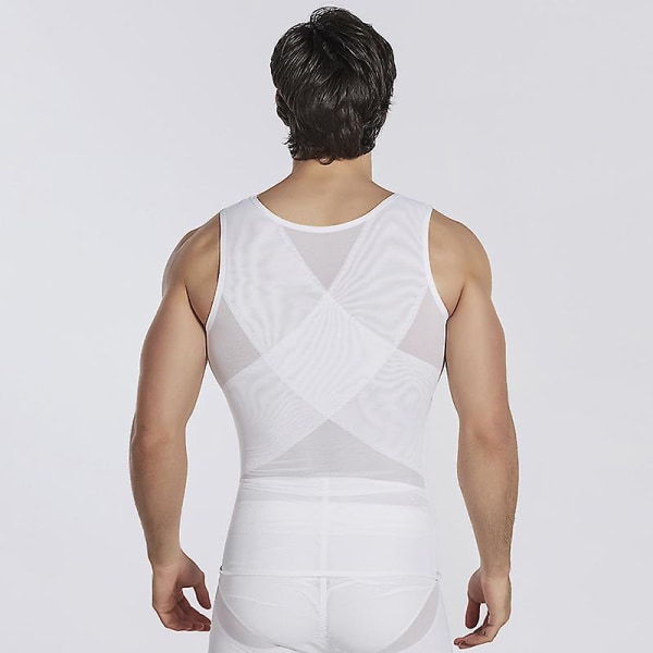 Herre Taljetrimmer Bælte Wrap Træner Hot Sved Skjorte Korset Slankende Kropsformer White L