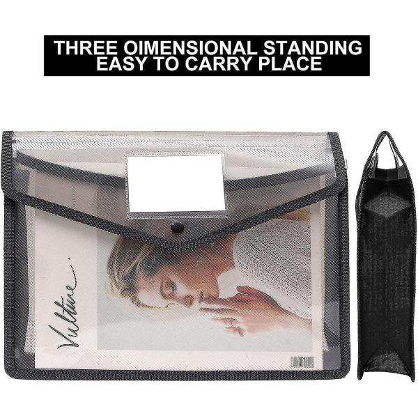 6 Pack A4 Black Plastic Document Folder Waterproof Wallet Folder With Pocket Gift