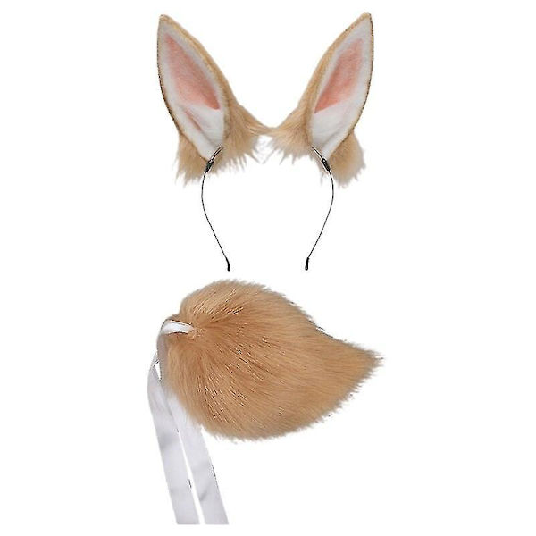 Rabbit Ear Head, Tail Set Plush Halloween Christmas Role Play Accessories Camel