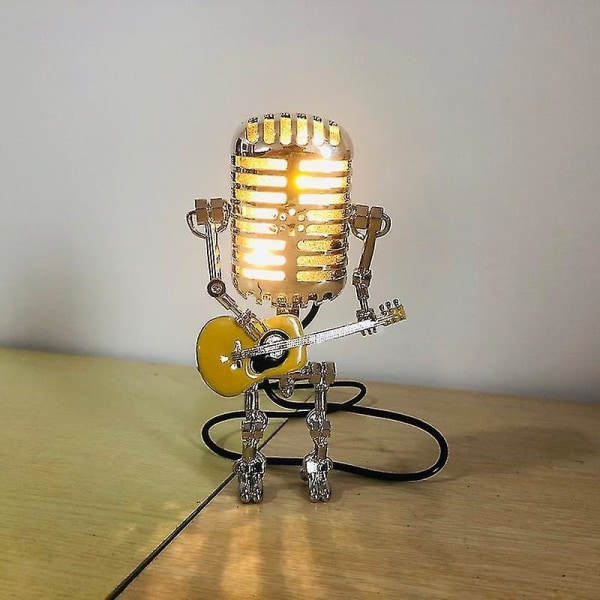 Metal Microphone Led Table Lamp Statue Model Home Decorative Light Fixture