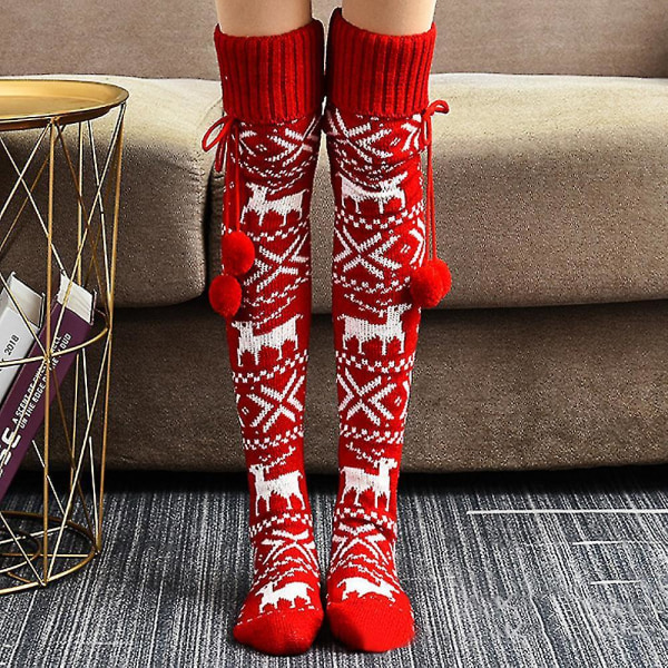 women Knit Thigh High Socks Over The Knee Autumn Long Leg Warmer Stockings Red