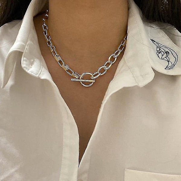 Toggle Lås Gull Halskjeder, Blandet Lenket Sirkel, Minimalistisk Choker Je