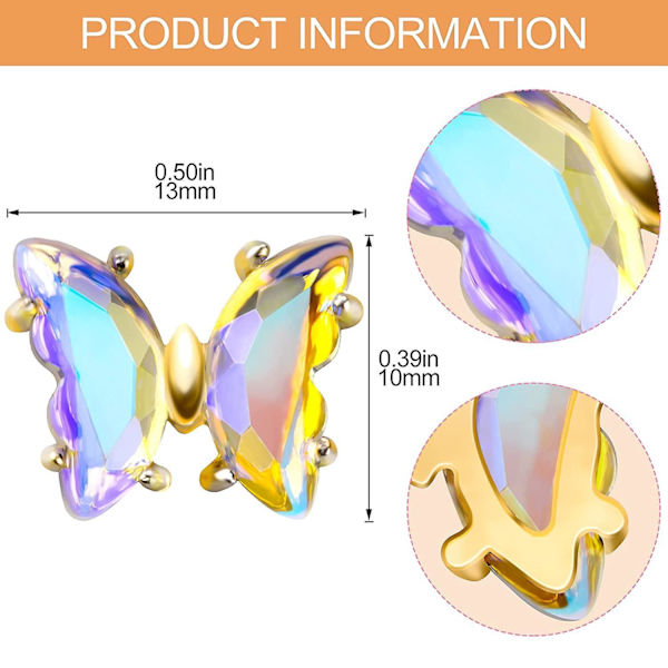 3D Kynsitaide Perhoskynsitaide Strassi Timantti Glitter, Uusi Akryyliperhoskynsitaidekoru shape1