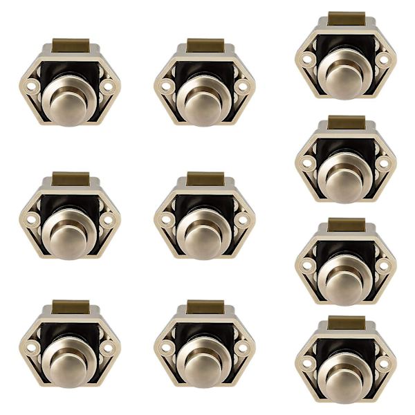 10pcs Mini Push Button Drawer Cupboard Door Catch Lock Caravan Motorhome Nickel Boat Lock Knob Nickel 10pcs