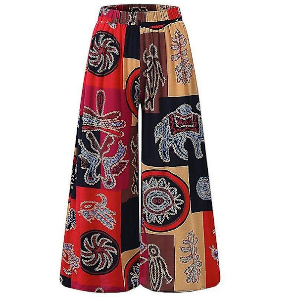 Naisten Hippie Löysät Leveälahkeiset Patchwork Boho Joogahousut Red M