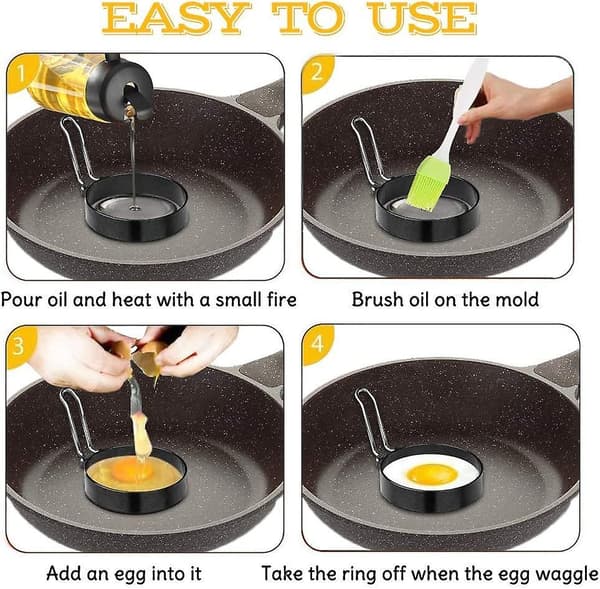 Æggeform, 3-pak æggepandekageform, non-stick cirkelform i rustfrit stål