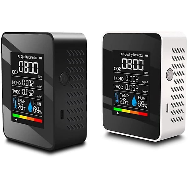 Air Quality Detector Multifunctional Carbon Dioxide Co2 Tester Tvoc Hcho Value Electricity Quantity Temperature Humidity Display Functionwhite