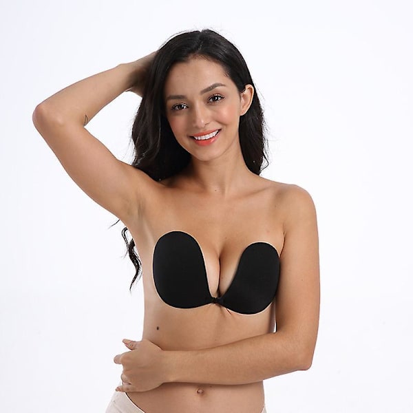 Adhesive Bra Strapless Sticky Invisible Push Up Fabric Bra Nipple Covers For Backless Dress Black D