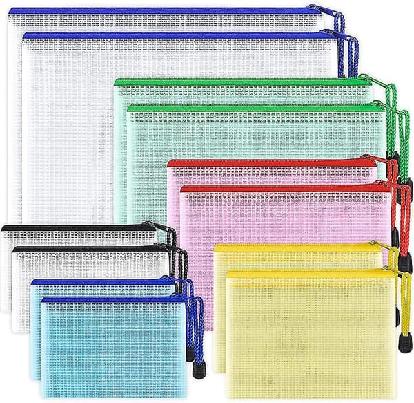 12 stk. Mesh Lynlåspose Dokumentmappe, A3 Plastik Lynlåsmappe Filmapper