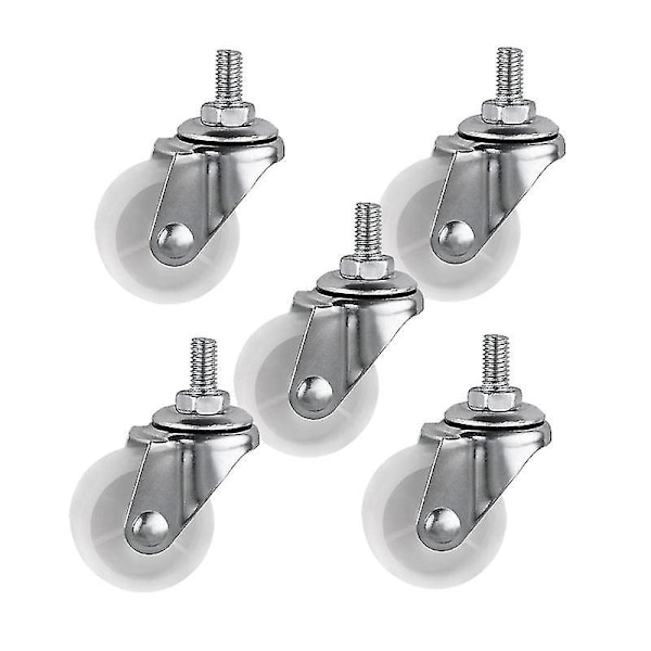 5 Pcslot Casters 1.5 Inch White Pp Screw Universal M6 Thread Roller Diameter 4cm Display Frame Wheel