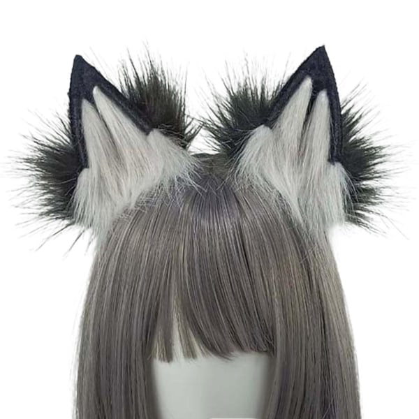 Plush Wolf Tail And Headhoop For Cosplay Halloween Party Costume For Women Black gray wolf tail