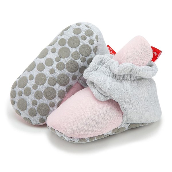 Baby Unisex Baby Booties, Organic Cotton Adjustable Infant Shoes Pink Grey 12cm