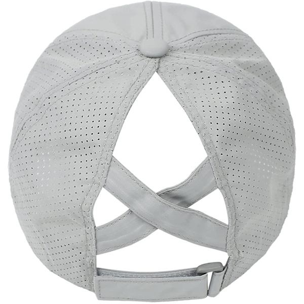Womens Criss Cross Ponytail Baseball Cap Adjustable High Messy Bun Ponycap Quick Drying Hat Light Grey