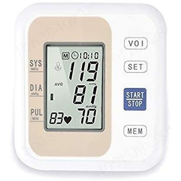 Blodtryksmåler til overarmen med stemmeoplæsning, 2 brugertilstande, automatisk pulsmåler med LCD-display og bred manchet til hjemmebrug