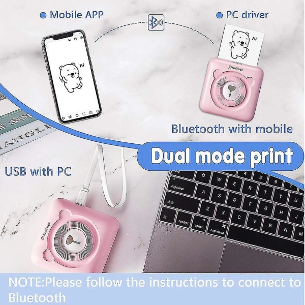 Portable Smart Photo Printer, Mini Thermal Printer Bluetooth For Label Memo Receipt,with 6 Printing Paper Rolls
