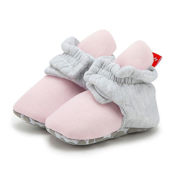 Baby Unisex Baby Sutsko, Økologisk Bomuld Justerbare Spædbarnssko Pink Grey 12cm