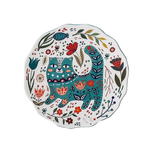 Cartoon Hand Painted Cat Dinner Plate Salad Plates Ceramic 8 Inch Pizz C