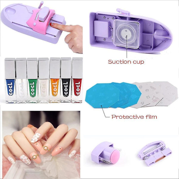 Neglekunst DIY Printer Sæt Mønster Print Manicure Maskine Negle Tegning Polish Kit Med 6 Mønsterplader