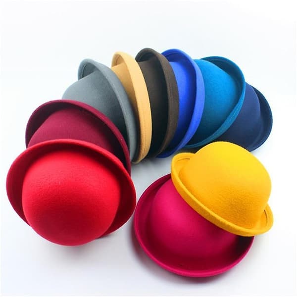 Bowlerhatt i ull for foreldre og barn, Fedora-hatter Dome yellow 54cm