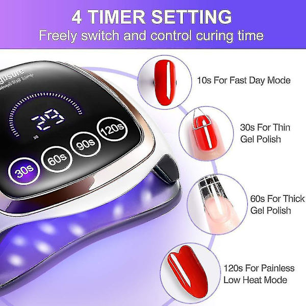 LED Neglelakk Lampe 168W Negleherdingslampe, LED Negletørker For Gelpolering Med Auto Sensor/4 Timerinnstillinger AU