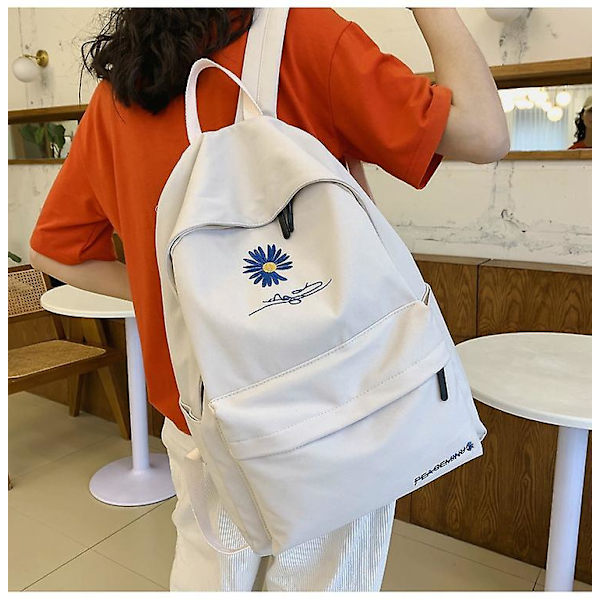 New Solid Backpack Girl School Bags For Teenage School Bag Nylon Daisy Printing Bag Black white