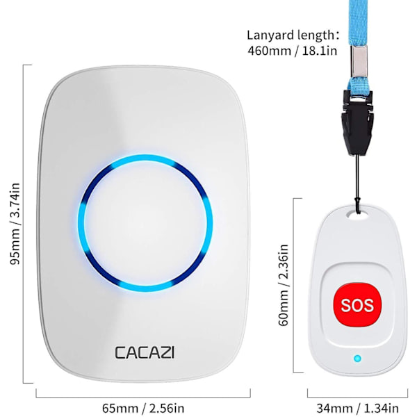 Caregiver Pagers Wireless Call Button For Elderly Patient Personal In Home Life Alert System For Seniors Range 260ft/80menter,60 Ringtones (1sos Butto
