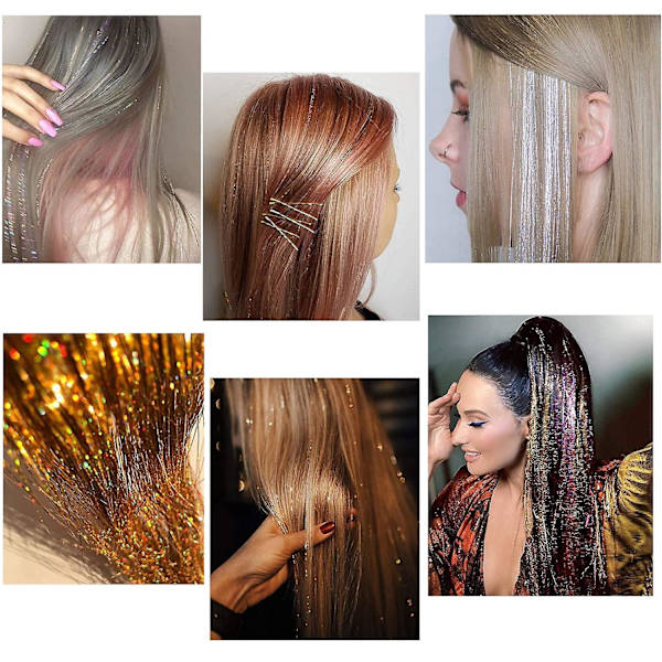 Hårglittersett med verktøy 47 tommer 12 farger Hårglittertråder Fairy Hair Ext