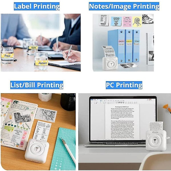 Mini Printer, Trådløs Termisk Etiketprinter, Sticky Note Kvittering, Egnet Til Android Ios Smart Phone Windows, Med 6+1 Ruller Printerpapir